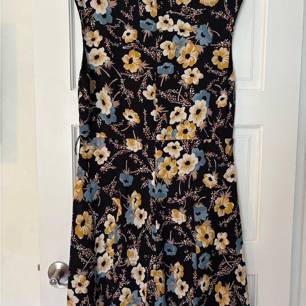 Ralph Lauren Summer Midi Dress Yellow & Blue Floral Print w Belt and Ruffle - Picture 3 of 12